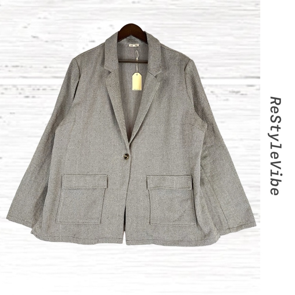 JODIFL Women’s Size 3X Blazer Jacket Coat Herringbone Pattern NWT Button Front